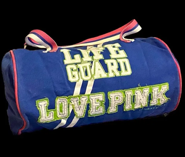 1990’s Victorias Secret Pink Life Guard Duffel Bag Team”86 Patched Letters 3