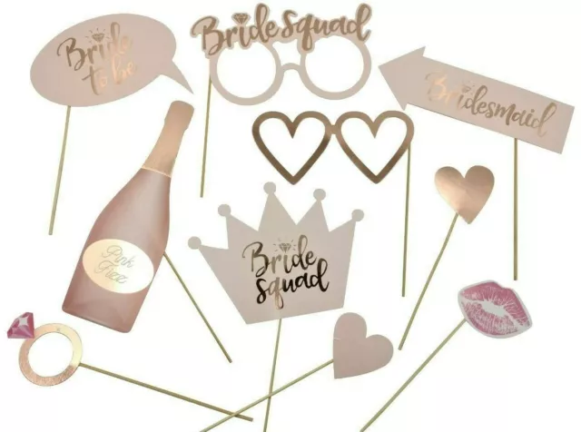 10 x Hen Party Selfie Photo Props Booth Night Games Wedding Pink & Rose Gold
