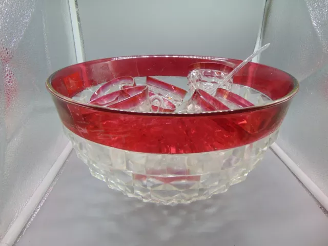 Tiffin/Franciscan Kings Crown Ruby Flash Punch Bowl Set w/12 Footed Cups + Ladle