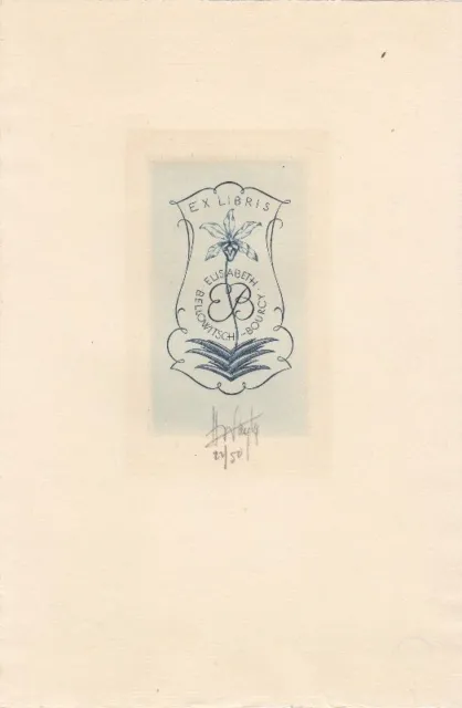 Exlibris Bookplate Copperplate Hubert Woyty-Wimmer 1901-1972 Orchid