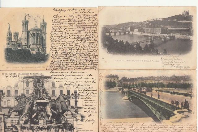 Lot de 4 cartes postales anciennes old postcards LYON timbrées 1902 MOUCHON 3