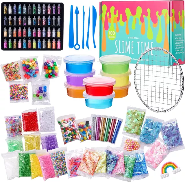 THE TWIDDLERS - 100 Piece DIY Slime Making Kit for Children with Glitter Powder