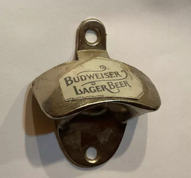 Vintage Style Budweiser Stationary Wall Mounted Metal Beer Bottle Opener NEW