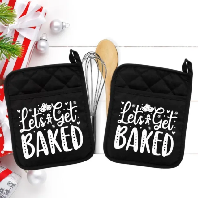 Let's Get Baked - Pot Holder - Oven Mitt - Hot Pad - Christmas - neo017blk