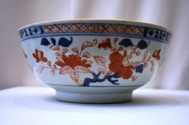 Antique Large Chinese Porcelain Imari Bowl Kangxi Or Yongzheng Floral Motig Red" 2