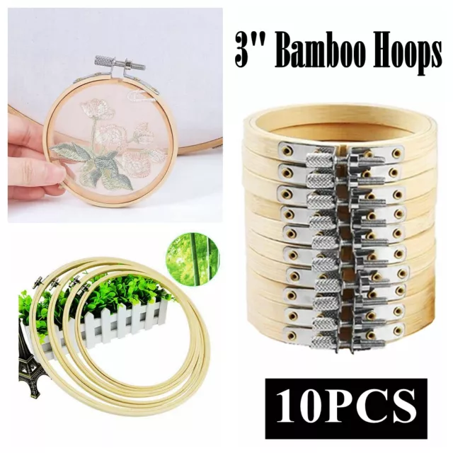 10PCS DIY Wooden Bamboo Embroidery Cross Stitch Ring Circle Hoop Frames Craft 3"