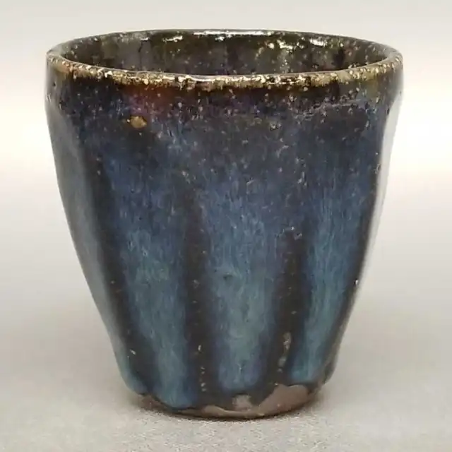 AK65)Japanese Pottery Hagi ware Guinomi Sake Cup Blue glaze  by Seigan Yamane