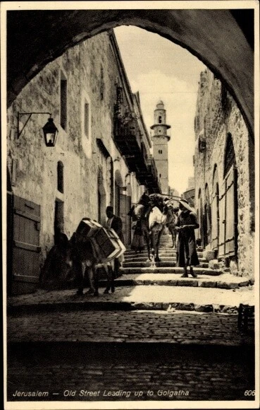 Ak Jerusalem Israel, Old Street leading up to Golgatha - 3780628