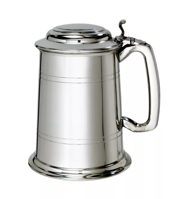 NEW Personalised 1 Pint Lidded Polished Pewter Tankard Any Message Engraved 2