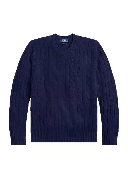 $498 Polo Ralph Lauren Men's, Iconic Cable-Knit Cashmere Sweater, Navy, XL