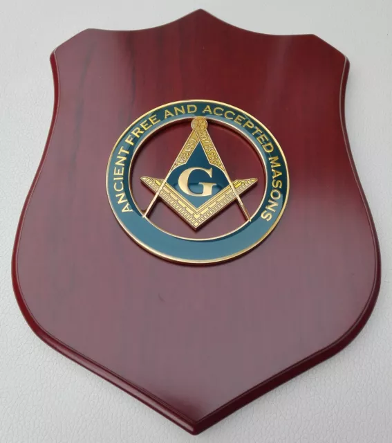 Crest - Brass and Enamel Masonic S&C+G AF&AM on Wood - Freemasonry Plaque