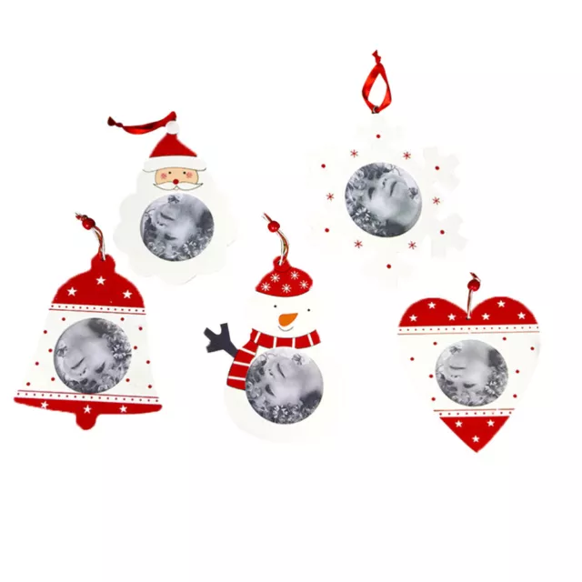 5 Pcs Christmas Hangings Ornament Bauble Photo Frame Wood Accessories