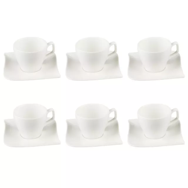 Lot de 6 Tasses à Café & Soucoupe "Vague" 12cm Blanc