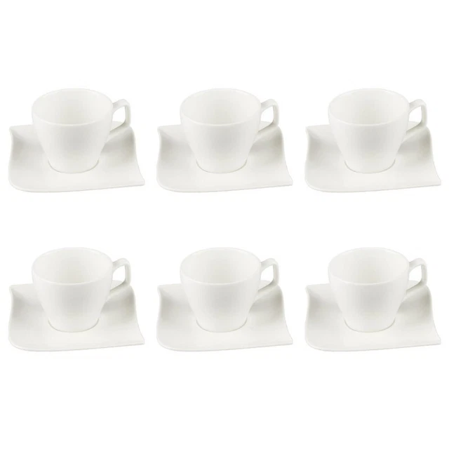 Lot de 6 Tasses à Café & Soucoupe "Vague" 12cm Blanc