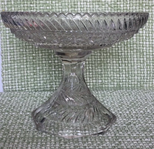 VINTAGE HEAVY CUT Crystal Compote/Candy Dish Cut Crystal Pedestal Stem