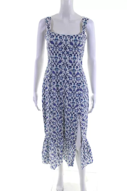 Sachin & Babi Women's Floral Embroidered Front Slit Midi Dress Blue Size 2