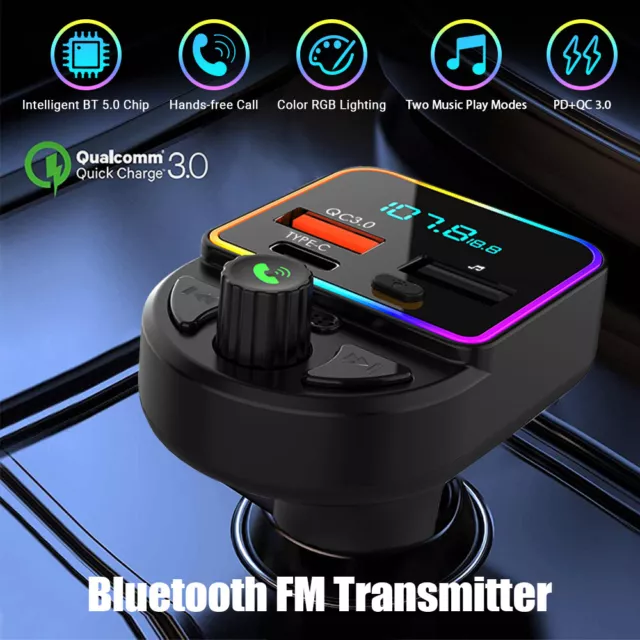 Bluetooth FM Transmitter Car Adapter Cigarette Lighter Radio Receiver Music LED