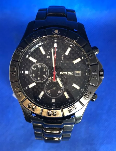 ANCIEN VINTAGE MONTRE Watch UHR FOSSIL BLUE TACHYMETER NOIR Black