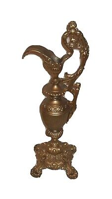 Antique Vintage Ornate Brass Ewer Urn Pitcher Vase Decorative Metal Silver 16.5"