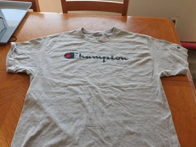 Champion Mens Size L, Grey Short Sleeve T-shirt W/ Logo