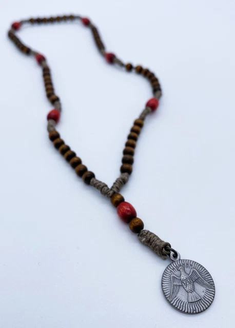 Kette Maria Jesus Engel Holz Perlen Glaube Taube Frieden Religion Taufe