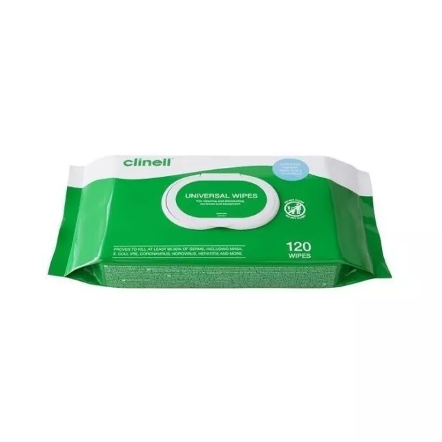 Clinell Universal Sanitising Wipes,  9 Packs of 120 wipes per pack 1080 wipes