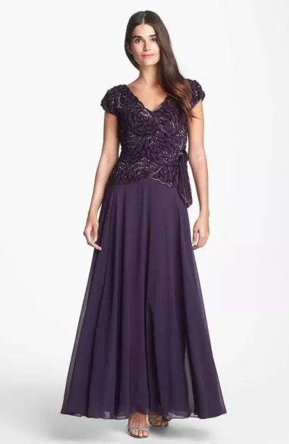 J Kara Embellished Mock Two Piece Gown Sz 14 Plum