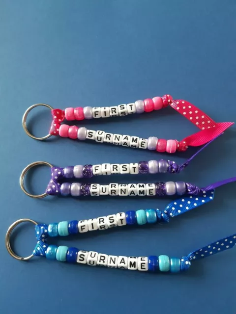 Personalised Handmade Bead Keyrings Buy 2 Get 1 Free/Bag Tag Name School