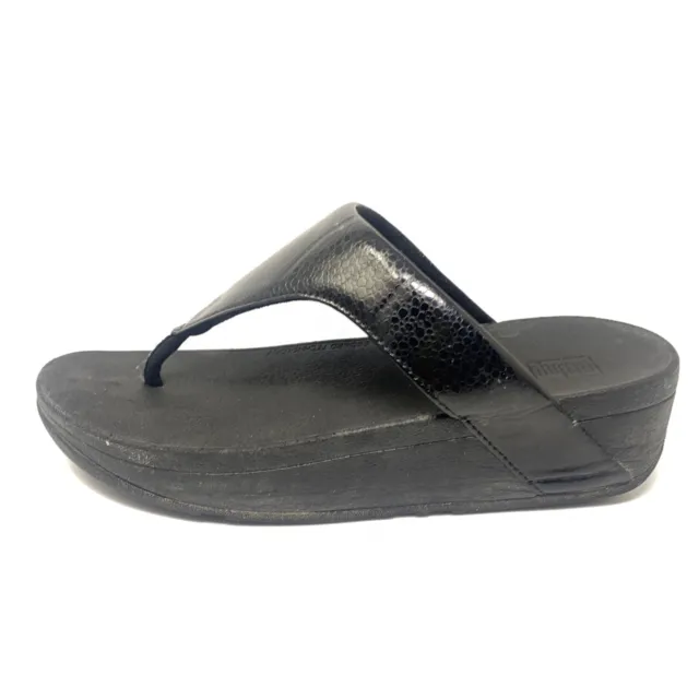 FIT FLOP Womens Black Shimmer Lottie Thong Wedge Slip On Flip Flop Sandal Sz 6 M
