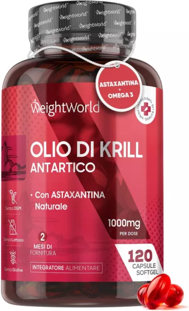 Olio di Krill in 120 Capsule Softgel per 2 Mesi, Olio di Krill Puro Antartico