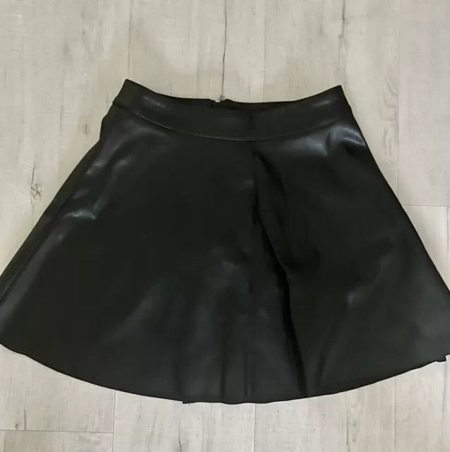 H&M DIVIDED Black Faux Leather Zip Up Skater Mini Skirt Women Flounce Size XS