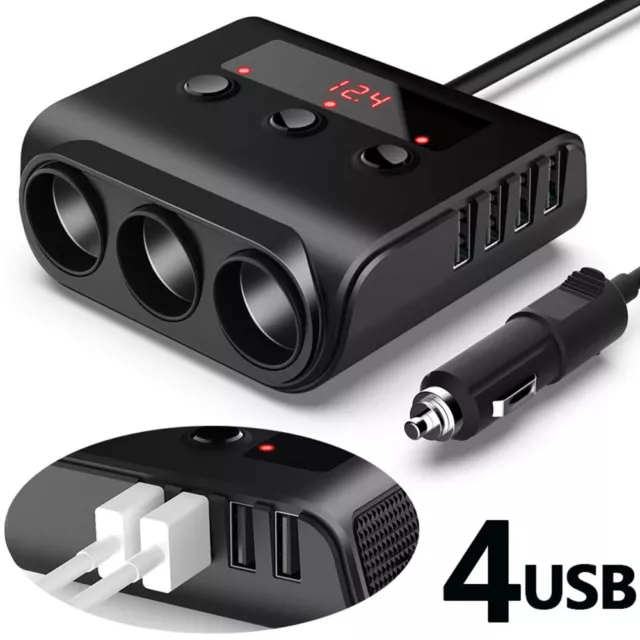 3 Way Cigarette Lighter Splitter 3 Socket 4 USB Port Car Charger Adapter 12V 24V