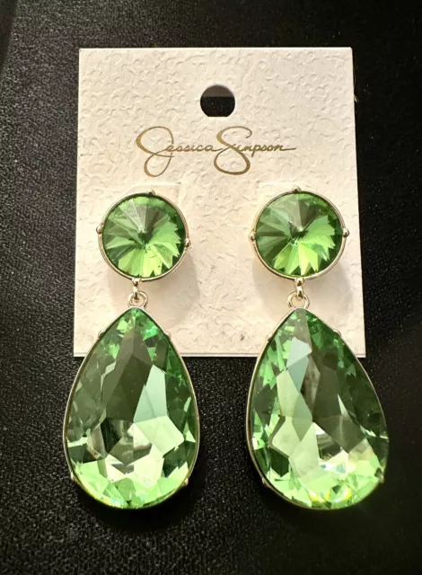 Jessica Simpson Big Grass Green Crystal Teardrop Earring