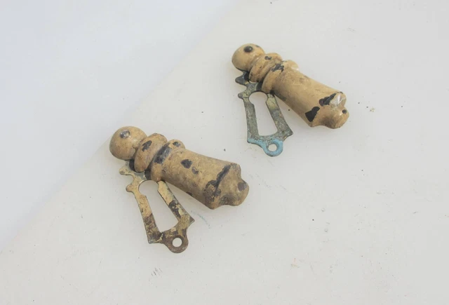 Victorian Wooden Keyhole Cover Escutcheon Brass Plate Antique Old Wood -£8each