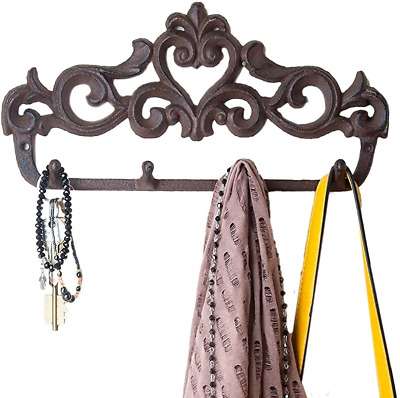Decorative Cast Iron Wall Hook Rack - Vintage Design Hanger with 4 Hooks - for C