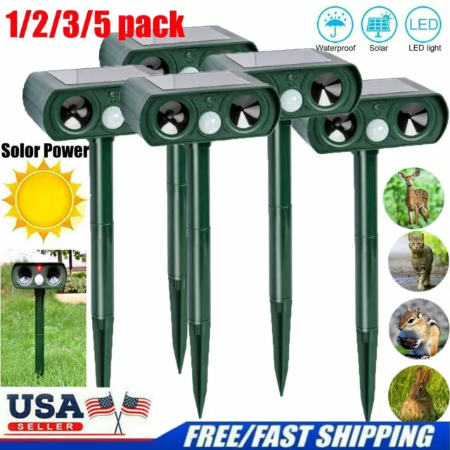 Solar Power Ultrasonic Animal 1/2/5X Repeller Pest Repellent Deer Raccoon Garden