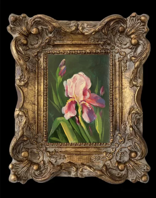 Original Oil Painting On Canvas Iris Flower Wooden Frame By Kayvon Esmaeilou