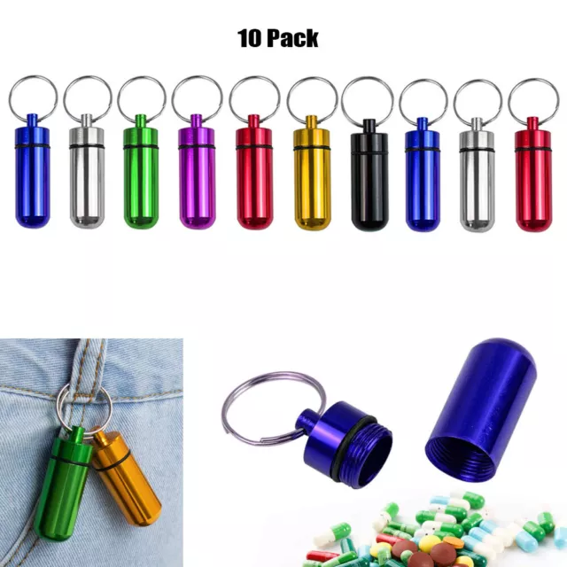 10 PC Menge Pillen Halter Hülle Wasserfest Aluminium Geocache Keychain Außen