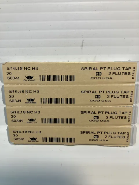 Lot of  4  5/16-18 2 Flute Spiral Point Plug Taps