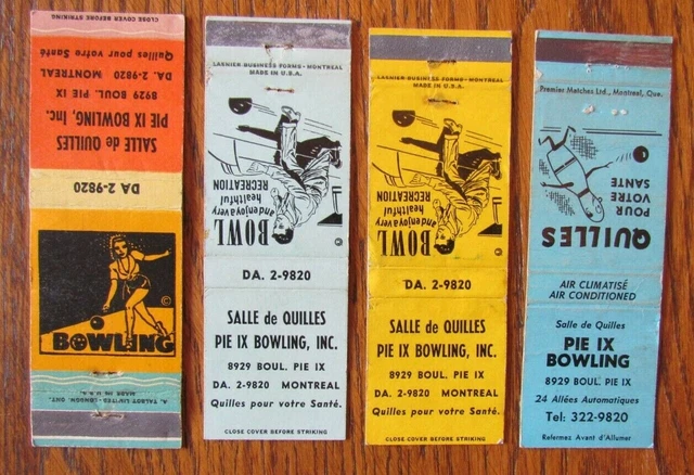 Bowling: Pie Ix Bowling (Montreal, Quebec) (4 Sports Matchbook Matchcovers) -F2