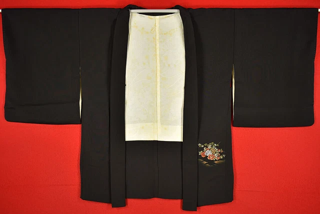 Vintage Japanese Kimono Silk Antique BORO Black HAORI Kusakizome Woven/A806/545 5