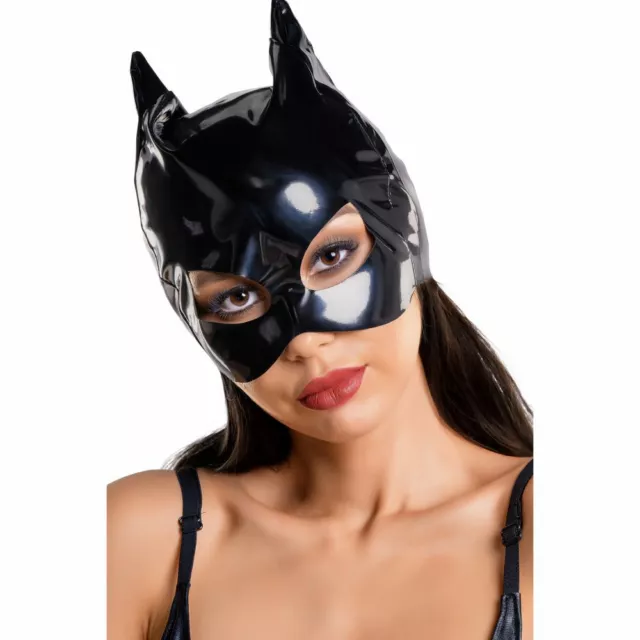 250066 Maschera x Viso da Sexy Gatta CatWoman PVC Nera Carnevale Travestimento