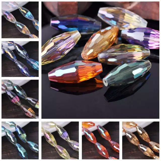 5pcs 32x13mm Large Oval Faceted Crystal Glass Loose Craft Beads lot DIY Jewelry