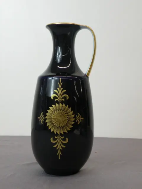 Schöne Henkel-Porzellan-Vase, Echt Scharffeuer Kobalt, Goldmalerei, 23 cm hoch