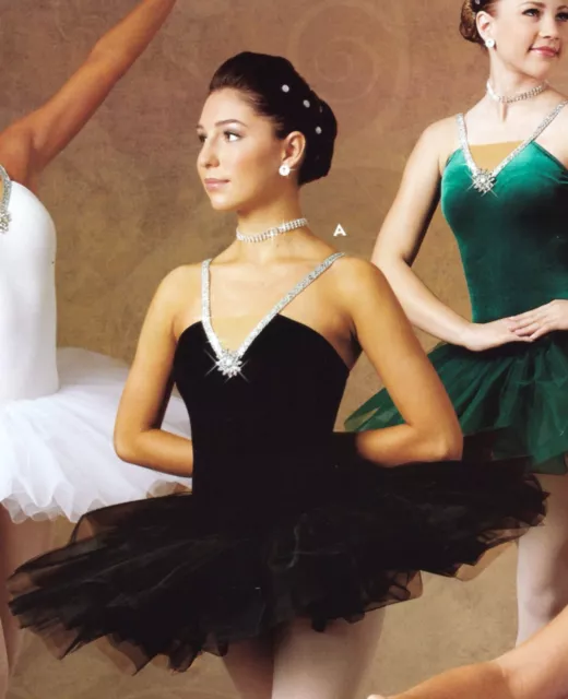 NWT Black Velvet Spandex Ballet Short Tutu Costume Silver Braid Rhinestones