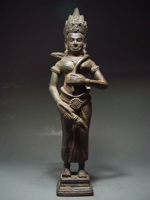 KHMER BRONZE STATUE OF A STANDING FEMALE "APSARA" ANGKOR WAT STYLE. CIRCA:1800's