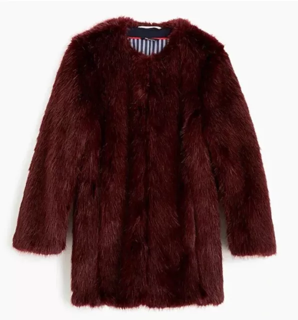 JCrew Collection Faux Fur Coat Vivid Burgundy Small 2