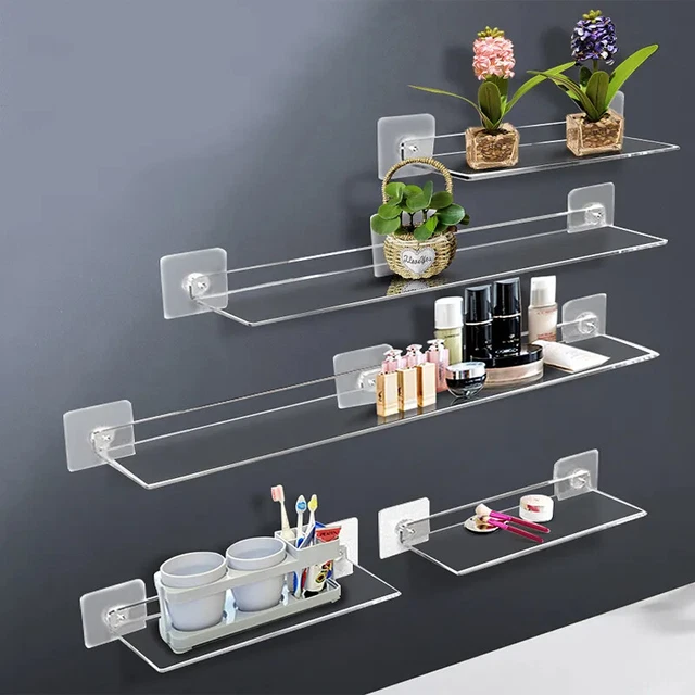 Storage Racks Clear Acrylic Shelf Wall Mounted Thick Floating Display Organizers