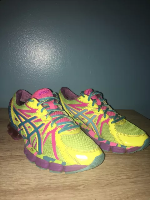 EUC Asics Gel Sendai 3 T693N Women US 8,5Yellow Turquoise Pink Running Shoes D6