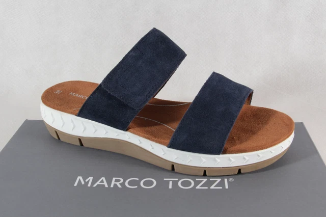 Marco Tozzi Mules Femmes Mule Sandales Chaussons Bleu Cuir Neuf